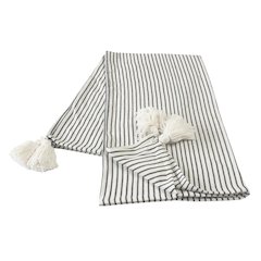 Black/White Striped All-Natural Cotton Throw Blanket