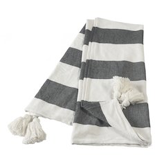 Charcoal/White Striped All-Natural Cotton Throw Blanket