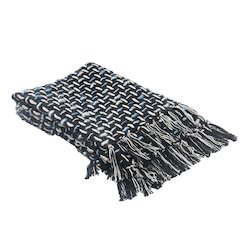 Black/Blue Geometric All-Natural Cotton Throw Blanket