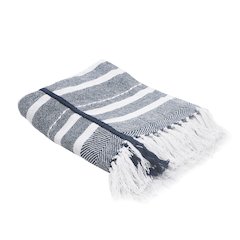 Navy/White Striped All-Natural Cotton Throw Blanket