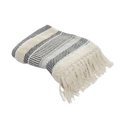 Cream/Blue Herringbone All-Natural Cotton Throw Blanket