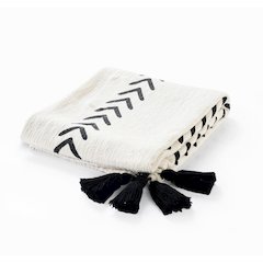 Avant-Garde Black/White Chevron/Stripe Hand-Woven Natural Cotton Throw Blanket