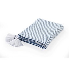 Blue/White Striped Hand-Woven All-Natural Cotton Throw Blanket
