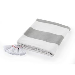 Grey/White Striped Hand-stitched All-Natural Cotton Throw Blanket