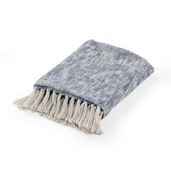 Navy Blue/White Distressed Hand-Woven All-Natural Cotton Throw Blanket