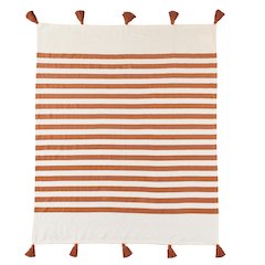 Adobe Orange/White Striped Hand-Woven All-Natural Cotton Throw Blanket