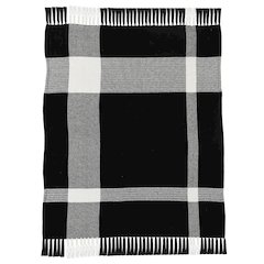 Black/White Tartan/Plaid Hand-Woven All-Natural Cotton Throw Blanket