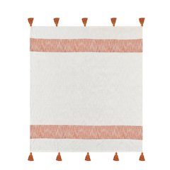 Borderline Striped Hand-Woven All-Natural Cotton Throw Blanket, Orange