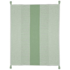 Green/White Striped Hand-Woven All-Natural Cotton Throw Blanket