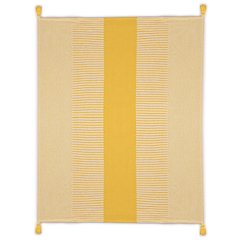 Yellow/White Striped Hand-Woven All-Natural Cotton Throw Blanket