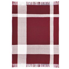 Red/White Tartan/Plaid Hand-Woven All-Natural Cotton Throw Blanket