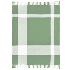 Light Green/White Tartan/Plaid Hand-Woven All-Natural Cotton Throw Blanket