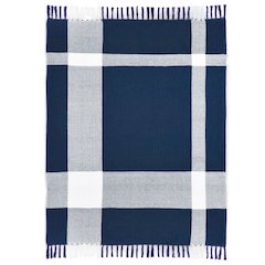 Blue/White Tartan/Plaid Hand-Woven All-Natural Cotton Throw Blanket