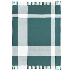 Pine Green/White Tartan/Plaid Hand-Woven All-Natural Cotton Throw Blanket