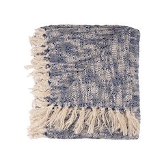 Blue/White Distressed Hand-Woven All-Natural Cotton Throw Blanket