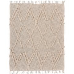 Beige Geometric Hand-Woven All-Natural Cotton Throw Blanket