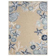 Natural/Blue Coastal Floral/Botanical Performance Outdoor Area Rugs, 5' x 7'
