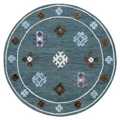Hand Tufted Blue Bordered Geometric Round Rug