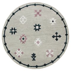Hand Tufted Gray Geometric Bordered Round Rug
