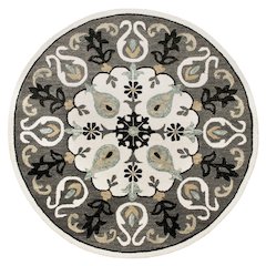Ornate Gray and White Medallion Round Rug