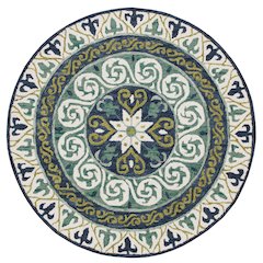 Blue and Green Geometric Medallion Round Rug