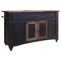 Pueblo Rustic Black Kitchen Island, Black & Medium Brown