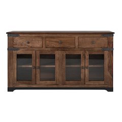 Parota 4 Glass Door 3 Drawer Console, Cinnamon Brown