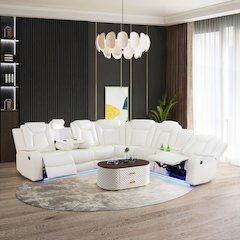 Power Recliner Faux Leather Sectional Sofa With Led, Cup Holder And Storage