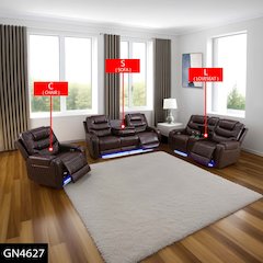 Max Power Recliner Living Room Set with LED Brown