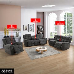 Dark Grey Stripe Fabric Living Room Intelligent Recliner 3-Piece Sofa Set