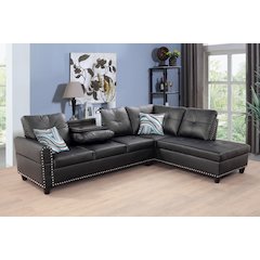 Sectional Sofa Set For Living Room In Right Facing Black Color