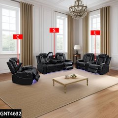 Max Power Recliner Living Room Set with LED Black