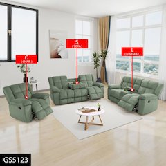 Green Stripe Fabric Living Room Recliner Intelligent 3-Piece Sofa Set