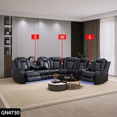 Power Recliner Faux Leather Sectional Sofa With Led, Cup Holder And Storage