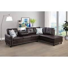 Sectional Sofa Set For Living Room In Right Facing Brown Color