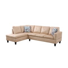 Sectional Sofa Set For Living Room In Left Facing Brown Beige Microfiber Color
