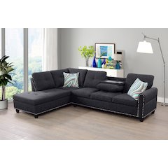 Sectional Sofa Set For Living Room In Left Facing Black Gray Color