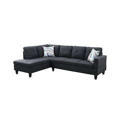 Sectional Sofa Set For Living Room In Left Facing Charcoal Gray Linen Color