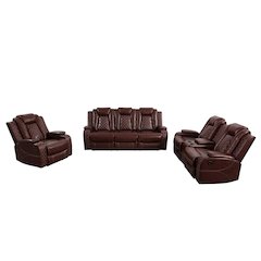 3 Pieces Faux Leather Power Recliner Sofa With Led, Cup Holder And Storage