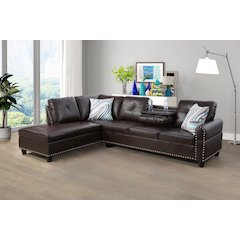 Sectional Sofa Set For Living Room In Left Facing Brown Color