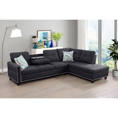 Sectional Sofa Set For Living Room In Right Facing Black Gray Color