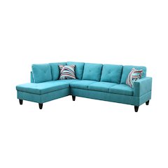 Sectional Sofa Set For Living Room In Left Facing Light Blue Linen Color