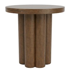 Brown Round End Table with Pedestal Base for Living Room Corners