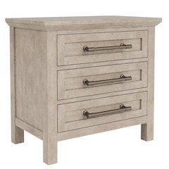 Solid Wood Gray Nightstand – 26 Inch High End Table with 3 Drawers