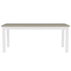 Beige Farmhouse Dining Table for 6, Wooden Rectangle Kitchen Table