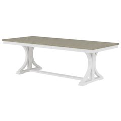 Beige Farmhouse Dining Table for 6, Wooden Trestle Kitchen Table
