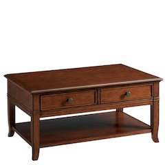 Brown Poplar Cherry Veneer Table, 2-Drawer Storage, Fixed Lower Shelf