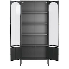 Benton 70.94-inch Black Four Door Storage Cabinet with Fluted Clear Doors