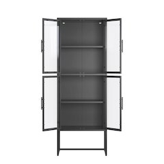 Benvolio 65.35-inch Black Four Door Storage Cabinet with Fluted Clear Doors