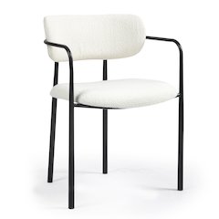 Set of 2 Bedivere Beige Boucle Fabric Dining Chair with Black Iron Arms and Legs